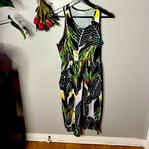OURS tropical black & green cotton midi dress with racer back, size small​